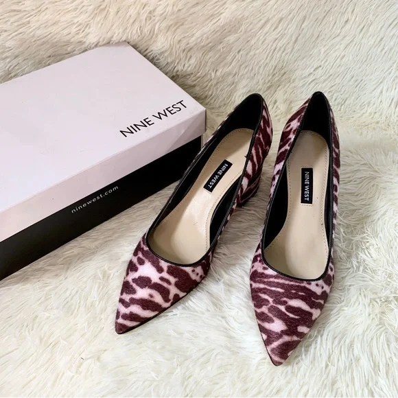 Nine West Jolanda P2 Burgundy Zebra Tiger Animal Print Block Heels Women US 7.5 - Picture 6 of 6